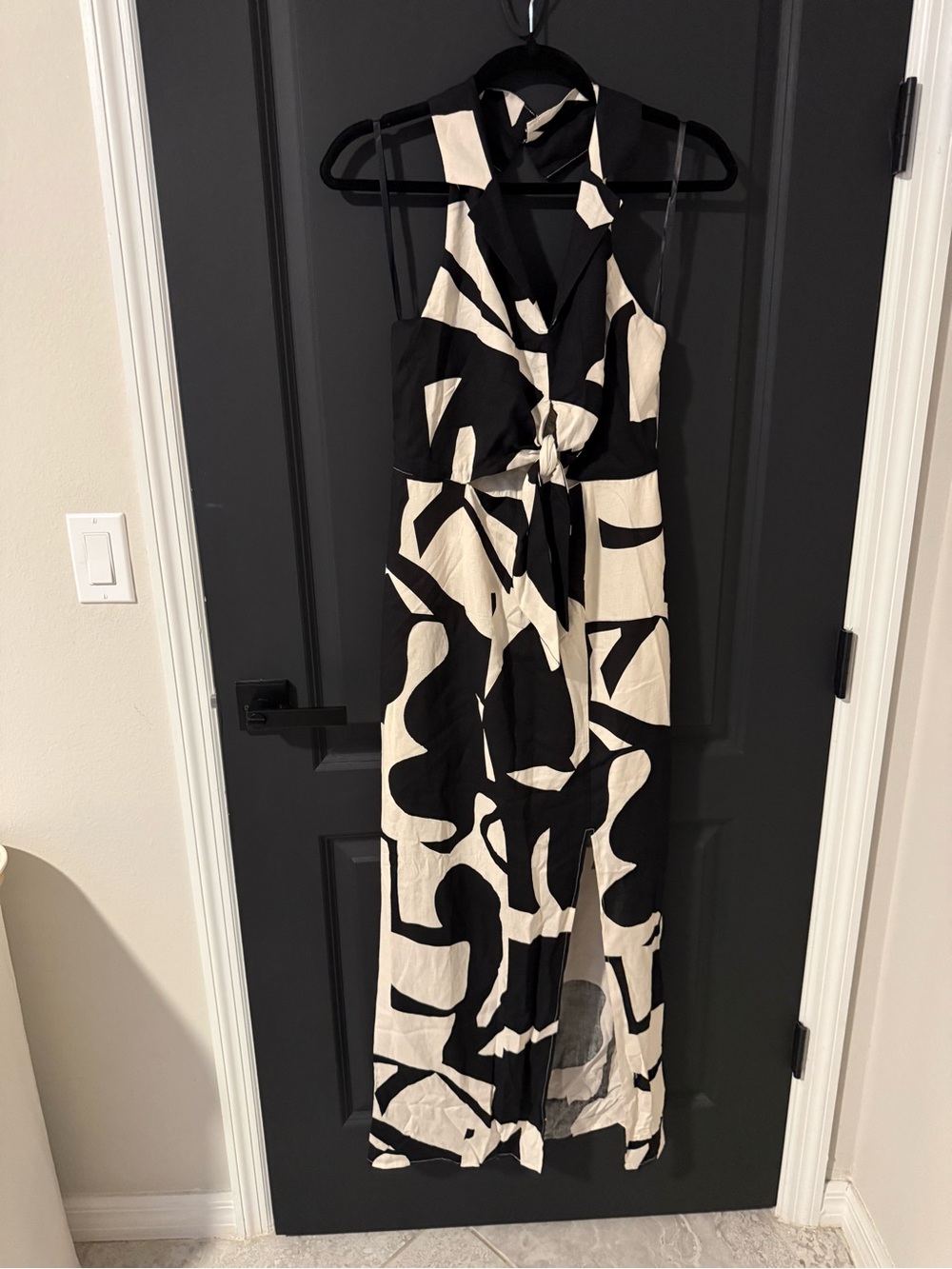 Black and Cream Abstract Halter Maxi Dress